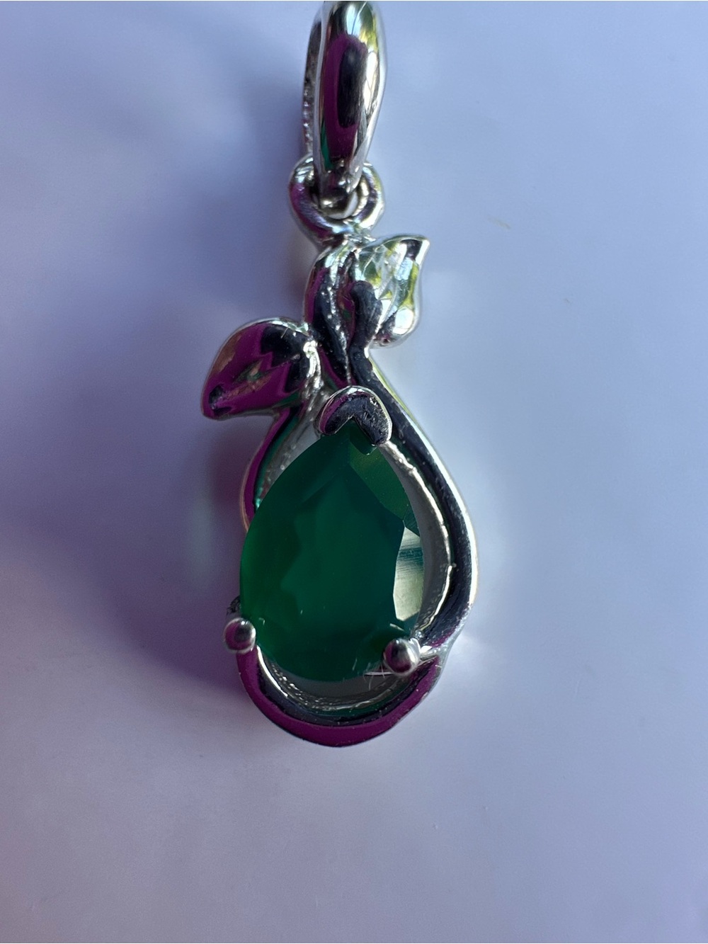 Sterling Silver and Green Onyx Pear Pendant